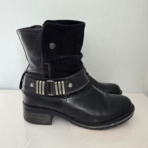 Dromedaris Kikka Leather Suede Boots Womens 39 Black Harness Strap Buckle Grunge